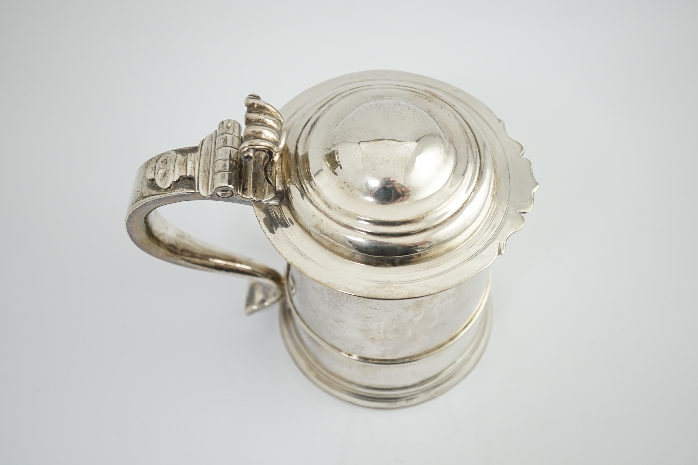 A late Queen Anne Britannia standard silver tankard, maker R?